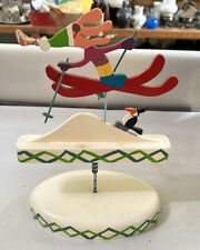 Vintage Handcrafted Table Top Whimsical Skiing Themed Whirligig picture