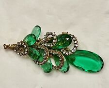 Vintage🔑 RARE.Signed MIRIAM HASKELL  Green  FACETED Glass DIAMANTE  Brooch Book picture