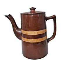 Ellgreave Pottery Coffee Pot Striped Marble Glaze 1950s Brown Tall Tea Kettle picture