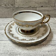 NORCREST Fine China C-407 Tea Cup 3.75” & Textured Saucer 6.25” Gold & White picture