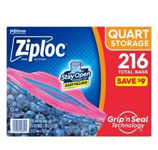 Ziploc Freezer Bags 216 Storage Pack Heavy Duty Quart Ziplock Bag Zipper Sealer  picture