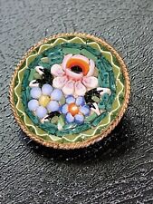 Vintage Mosaic Brooch Pin Millefiori Micro Colorful Multi Floral picture