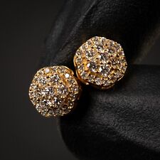 Men's Authentic VVS Diamond Yellow Gold 14K Flower Cluster 0.70Ct Stud Earrings picture