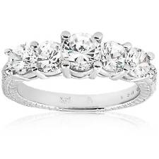 Vintage 2 1/2 cttw Graduated Diamond Engagement 14K White Gold Ring Enhanced picture