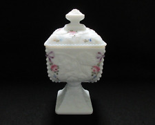 Vintage Westmoreland Milk Glass Hand-Painted Panel Grape Footed Candy Dish & Lid picture
