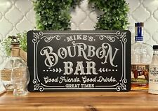 Custom Personalized Your Name Bourbon Bar Diamond Etched Metal 15x9 Sign Gift picture
