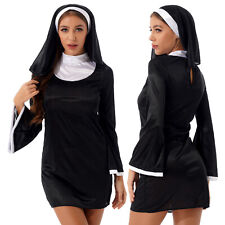 Women's Nun Cosplay Halloween Party Costume Outfit Bodycon Dress with Headscarf picture