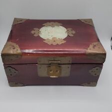 Asian Style Jewelry Box Mahogany, Brass, & Jade 6.5W x 9.5L x 4.5D picture