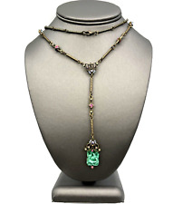 Vintage SWEET ROMANCE Art Deco Style Molded Peking Glass Y Necklace 31