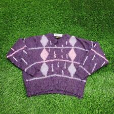 Vintage 80s Argyle Mohair Jumper Sweater Womens M-Short 21x19 Lavender Purple picture