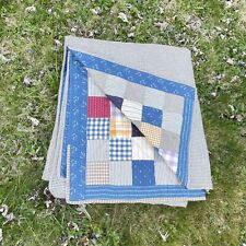 WONDERFUL ANTIQUE CALICO PATCHWORK AND HOMESPUN BACK HANDMADE FARM QUILT AAFA picture