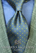 Umberto Algodon by Lord R Colton Gray Bright Yellow Dot Woven Necktie New picture