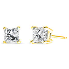 1/2 Ctw Colorless Diamond Princess Square 14K Yellow Gold 4-Prong Stud Earrings picture