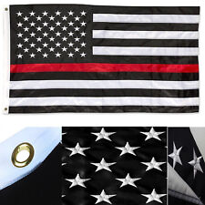 3x5 Thin Red Line Fire Fighter Department Embroidered PREMIUM DOUBLE Sided Flag picture