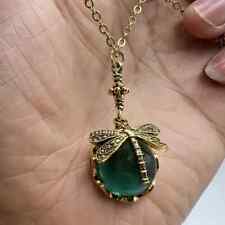 Vintage Bohemian Dragonfly Green Crystal Pendant Necklace Jewelry Synthetic Gem picture