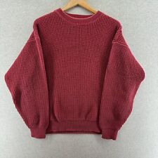 Vintage L.L. Bean Mens Sweater Red Large Waffle Knit Grid Heavyweight Cotton picture