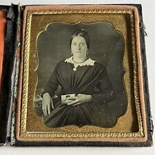 Antique Daguerreotype Photograph Lovely Young Woman Holding Object Full Case picture