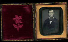 1/4 Daguerreotype of Handsome Man with Large Tie & Sideburns 1840s picture