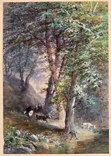 Stunning Original Antique Watercolor English Countryside Broadbury Devon England picture