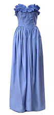 Vintage 80s Dress Formal Richilene Taffeta Ruffle Maxi Strapless Gown VTG Small picture