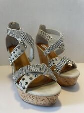 Not Rated Women's Cant Get Enough Cork Platform Wedge Sandals Shoe Bling 7.5 picture