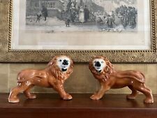 Exceptional Lg Pr of Antique Victorian Staffordshire Lions w Glass Eyes; 1900's picture