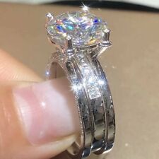3.40 TCW Round Cut Moissanite Bridal Wedding Band Ring Set 14K White Gold Plated picture
