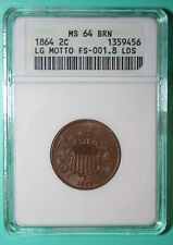 1864 2C LM FS-1901 Reverse Die Clash With Obverse Indian 1C - ANACS MS 64 BRN picture