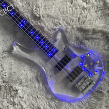 4 String Acrylic Body Electric Bass Guitar 24-F Blue LED Light Chrome Hardware picture