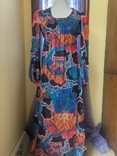 Vintage 70's Psychedelic Paisley Rainbow Maxi Dress Size XS picture