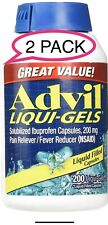 Lot of 2 ADVIL Liqui-Gels 200 Count 200mg Ibuprofen Pain Reliever  picture