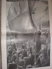 Queen Alexandra launches battleship HMS Queen at Devonport 1902 old print picture