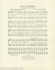 WAYNESBURG COLLEGE Antique Song Sheet c1906 