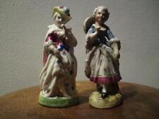 Two antique c.19th Conta Boehme porcelain lady figurine & bird & umbrella picture