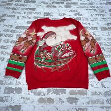 Vintage Christmas Sweater Women Large Red Sweatshirt USA 90s Y2K AOP Santa * picture