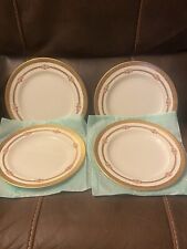 Exquisite 4 Pc Crown Sutherland Lunch Plates Floral Raised DOUBLE Gold Band picture