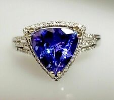 3Ct Trillion Cut Natural  Tanzanite Halo Engagement Ring 14K White Gold Over picture