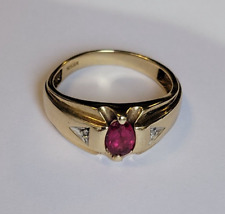 10kt Yellow Gold Art Deco Style Ring With Ruby Center And Two Diamonds Size 10 picture