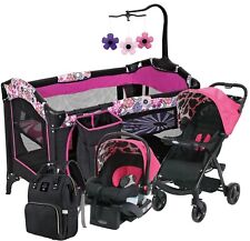 Newborn Baby Girl Pink Stroller With Car Seat Playard Diaper Bag Travel Combo picture