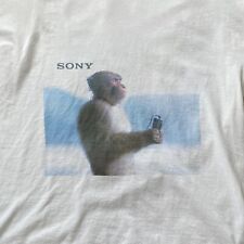 Vintage Sony Ad from the 2000s, monkey listening to music, y2k print ad picture