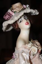 Elegant Antique Wax Doll from the Early 1900s Costumed in Fine Pink & Purple picture