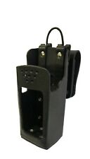 Harris P7300/XG-25/XG-75 DTMF Hard Leather radio swivel case holder strap black picture