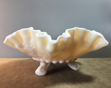 VTG. Westmoreland Bowl, Dish PEACH Paneled Grape Footed & WHITE Ruffled Rim picture