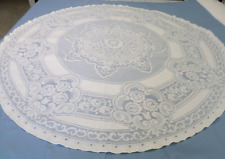 BRAND NEW~SOFT WHITE QUAKER STYLE ROUND FLORAL ROSE POLYESTER TABLECLOTH 61 IN picture