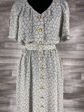 Vintage Chaus Womens Dress Green 12 Floral Buttons Belted 90s picture