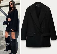 Zara Black Long Oversized double breasted Jacket Blazer ZW Size XS-S NWT picture