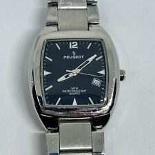 Peugeot Silver Tone Black Dial WR St. Steel Men’s Watch Working New Battery picture