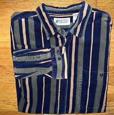 Vintage 90s Northwest Territory Mens XL Striped Corduroy Shirt~Blue Button Up picture