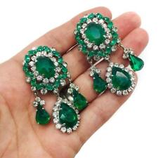 1970 Outstanding Vintage Bridal Earrings Green Emerald & Vivid White CZ 45.71TCW picture
