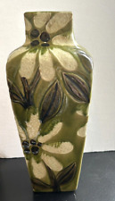 MINT GREEN FLORAL ITALIAN MAIOLICA URN VASE 19TH CENTURY ANGELO MINGHETTI SIGNED picture